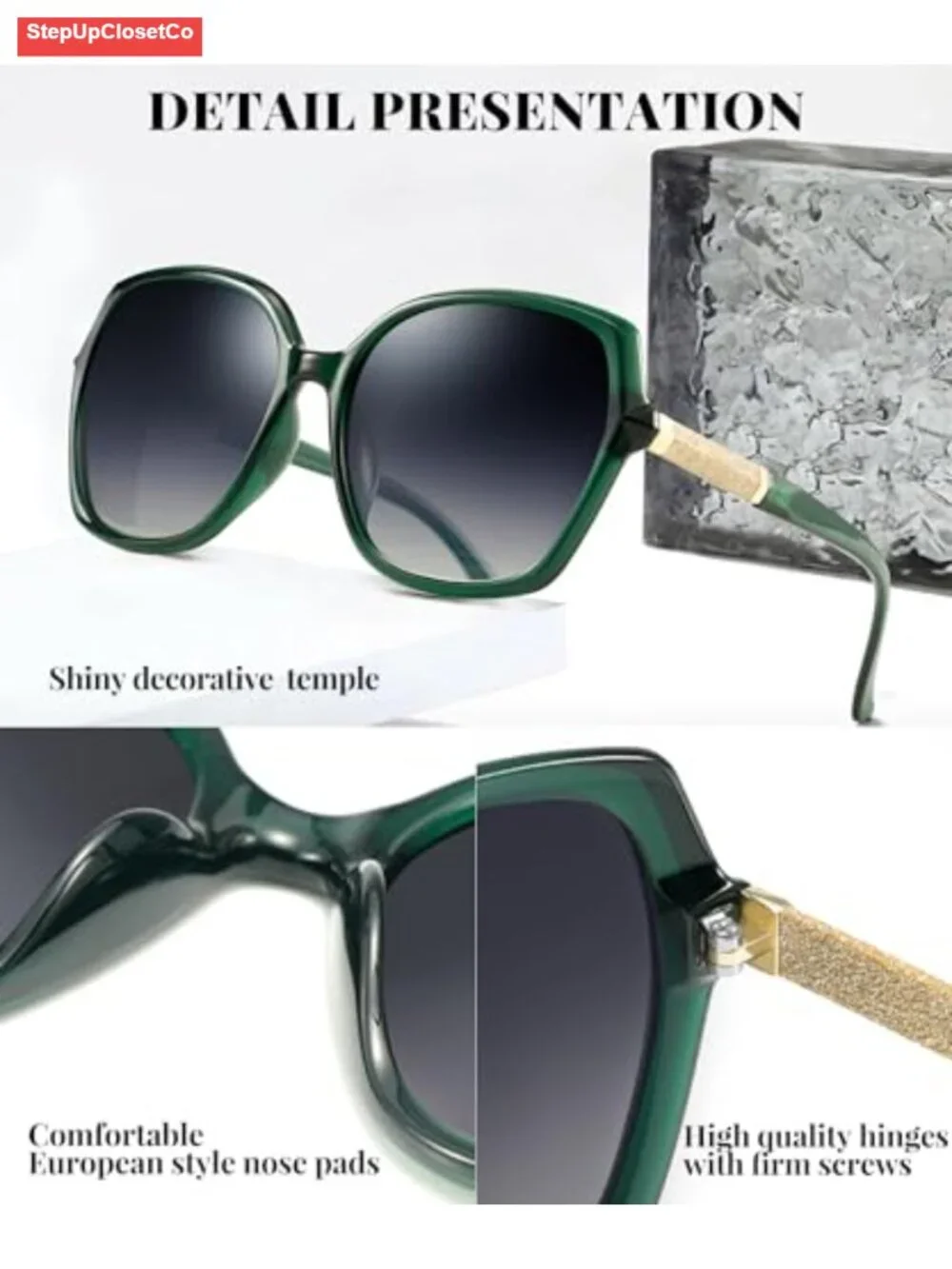 Polarized Large Square Sunglasses UV400 Protection